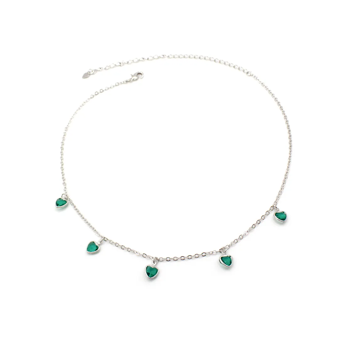 C1444/CHOKER DE CORAÇÃO CRISTAL VERDE PENDURADO