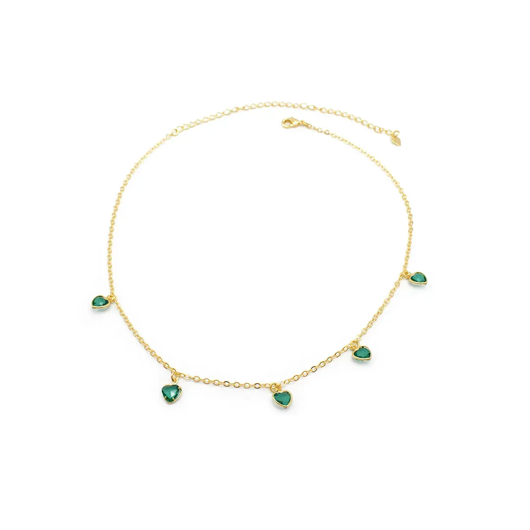 C1444/CHOKER DE CORAÇÃO CRISTAL VERDE PENDURADO